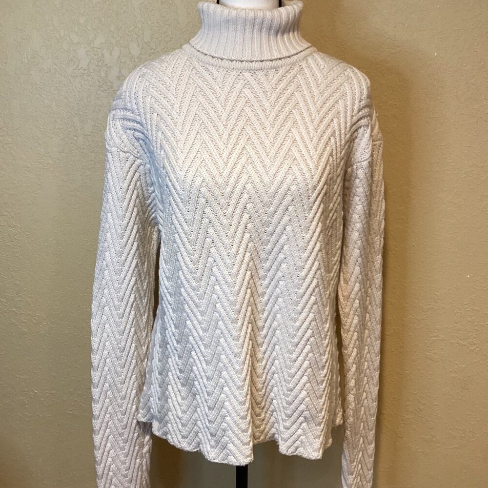 Eileen Fisher Chevron 100% Merino Wool Turtleneck Sweater, Cream
